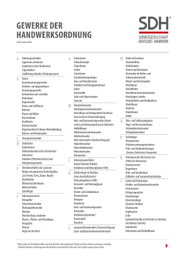 SDH Gewerkeliste für Händler